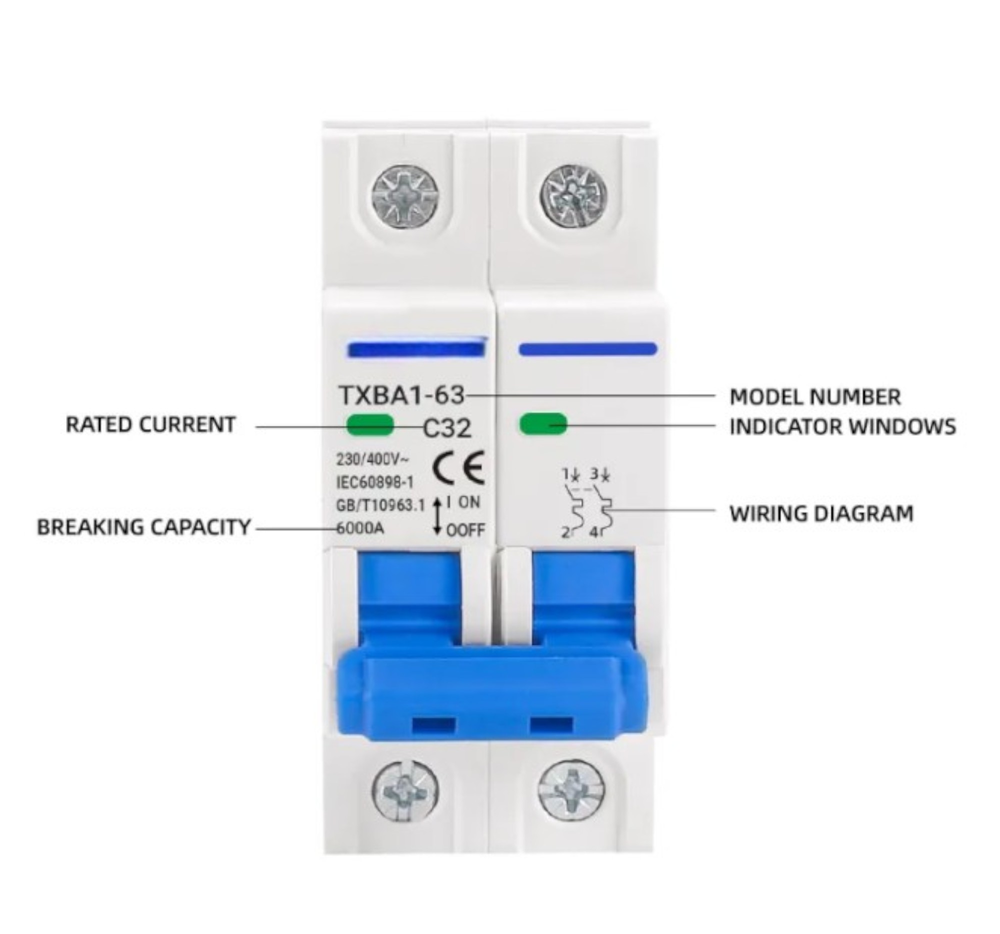 AC MCB 1P 2P 230V 400V 6KA Mini Circuit breaker Air Switch